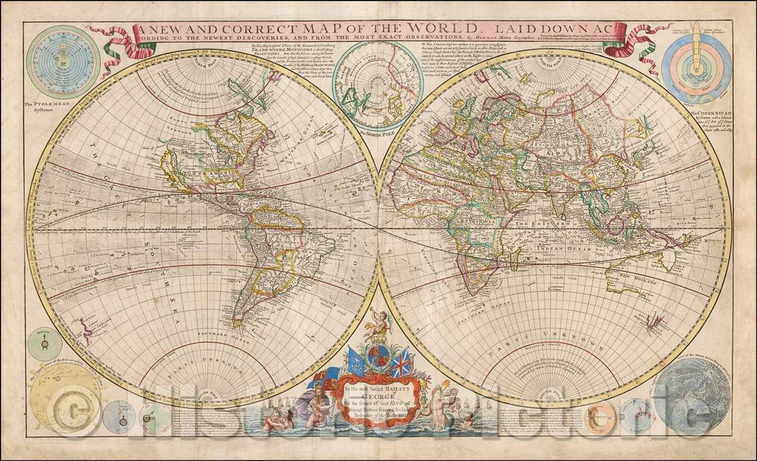 Historic Map - A New and Correct Map of the World Laid Down According to the Newest Discoveries, and from the Most Exact Observations, 1720, Herman Moll - Vintage Wall Art