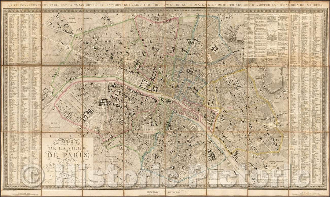 Historic Map - Plan de la Ville de Paris, Divise en 12 Arrondissemens, en 48 Quartiers :: City of Paris, Divided into 12 arrondissements, 48 Neighborhoo, 1824 - Vintage Wall Art