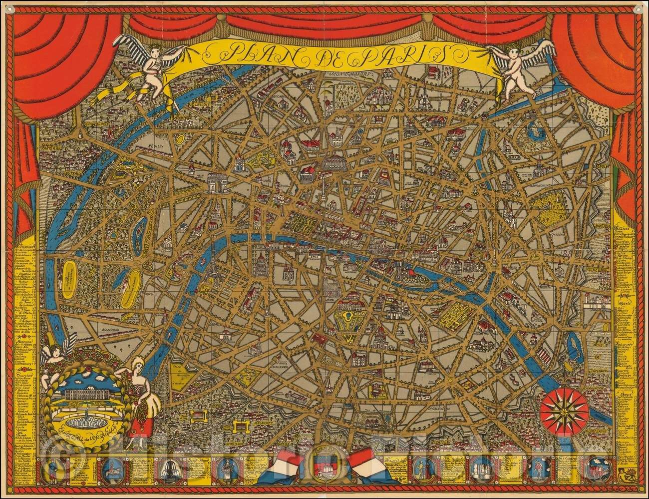 Historic Map - Plan de Paris, 1927, Ilonka Karasz - Vintage Wall Art