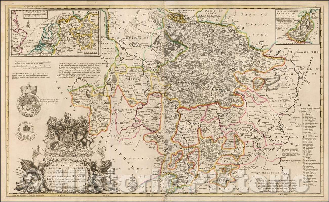 Historic Map - A New & Exact Map of the Electorate of Brunswick-Lunenburg and ye rest of ye Kings Dominions in Germany, very much Improved, 1715, Herman Moll - Vintage Wall Art