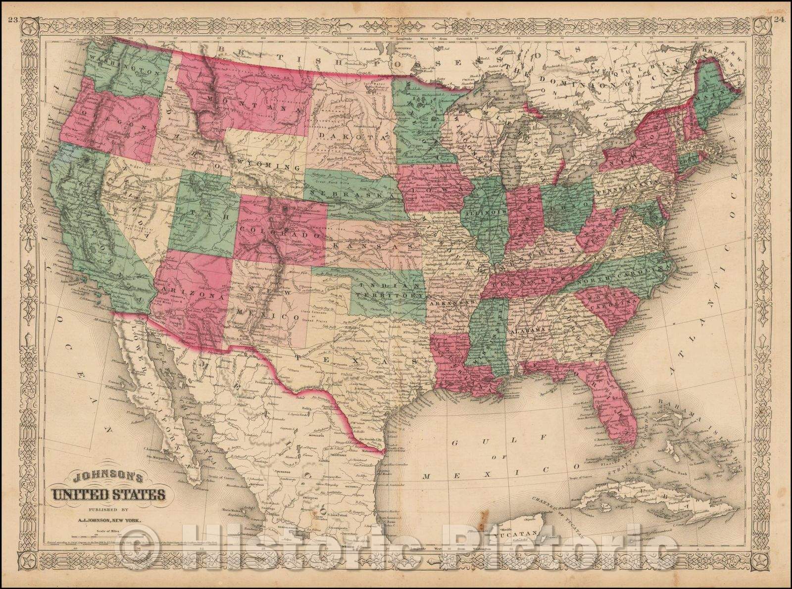 Historic Map - Johnson's United States, 1870, Alvin Jewett Johnson v3