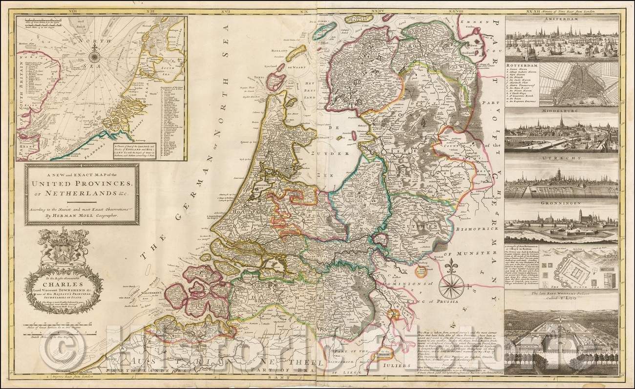 Historic Map - A New and Exact Map of the United Provinces, or Netherlands, 1720, Herman Moll v2