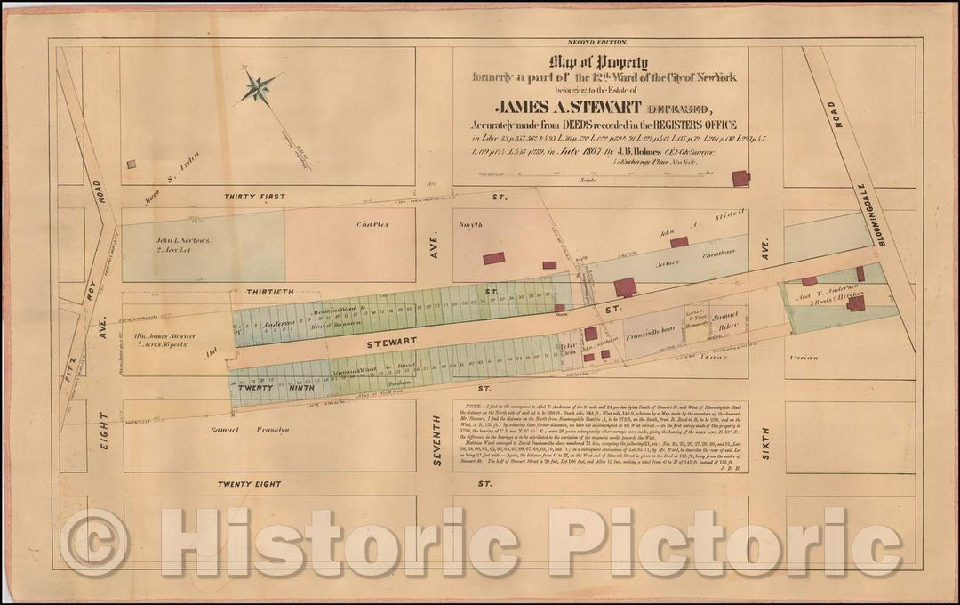 Historic Map - Map of Property formerly a part of the 12th Ward of the City of New York, 1867, John Bute Holmes - Vintage Wall Art