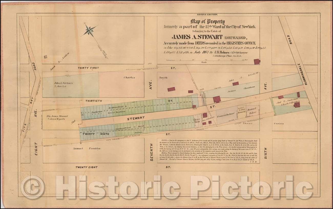 Historic Map - Map of Property formerly a part of the 12th Ward of the City of New York, 1867, John Bute Holmes - Vintage Wall Art