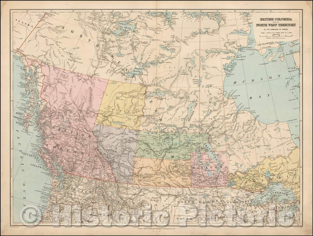 Historic Map - British Columbia and the North West Territory In the Dominion of Canada, 1896, Edward Stanford - Vintage Wall Art