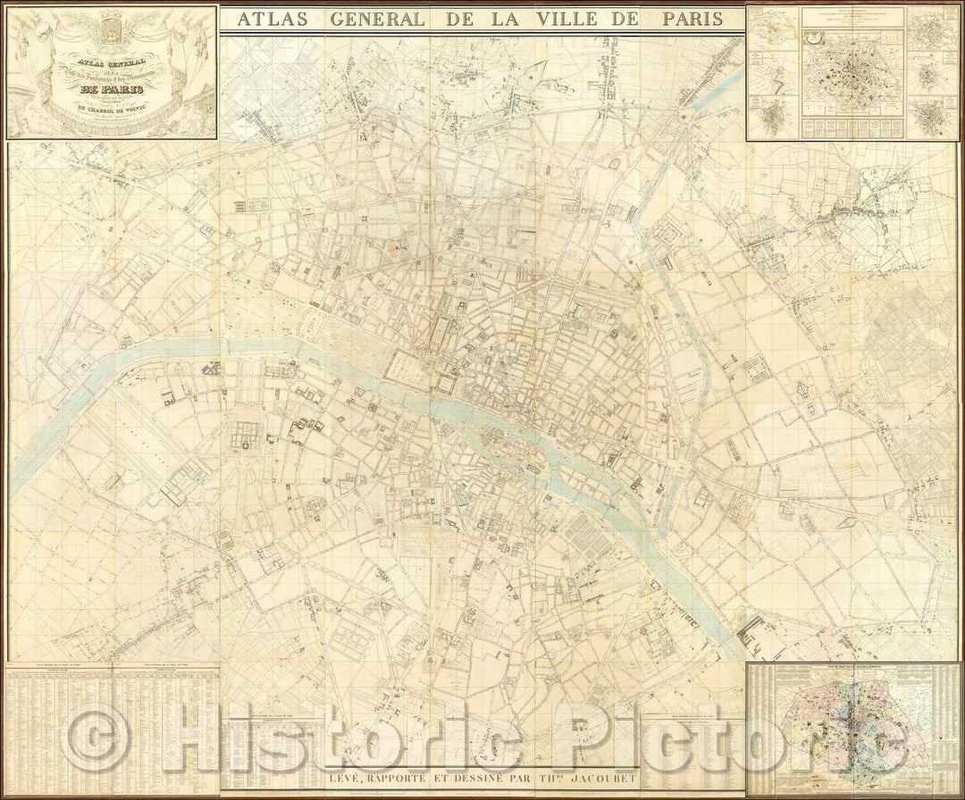 Historic Map - Atlas General de la Ville des Faubourgs et des Monuments De Paris/General Atlas of the City Outskirts and Monuments In Paris, 1836, - Vintage Wall Art