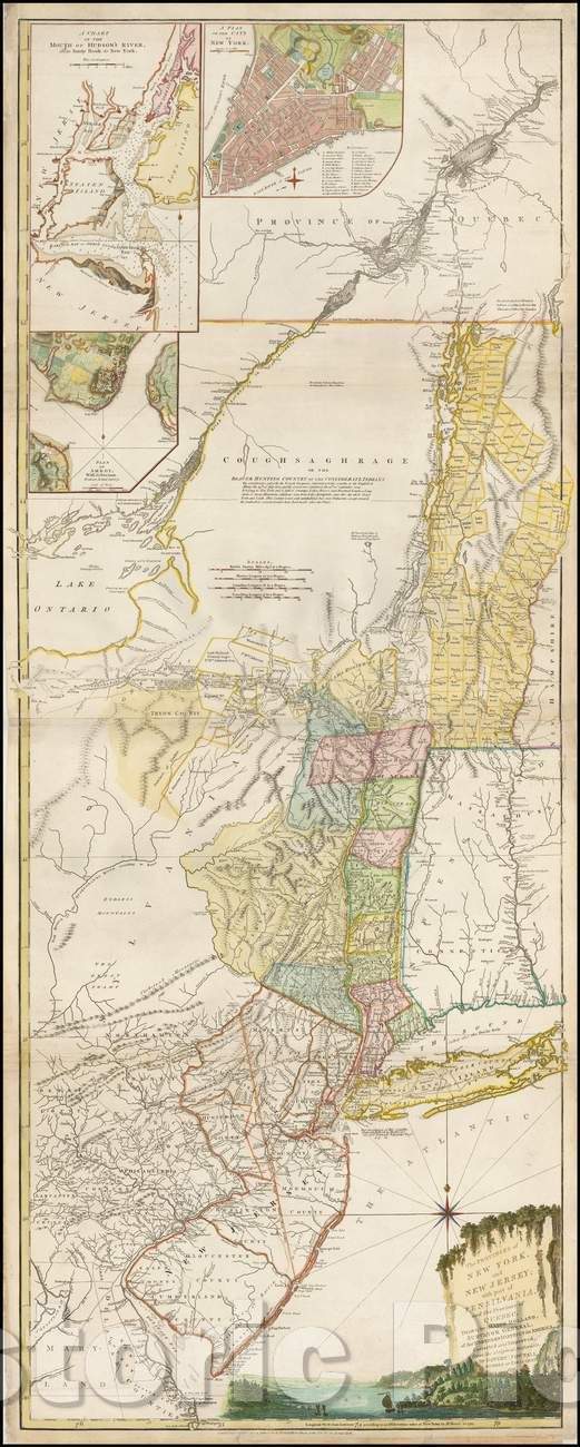 Historic Map - The Provinces of New York, and New Jersey; with part of Pensilvania and the Province of Quebec. Drawn, 1776, Sayer & Bennett v2