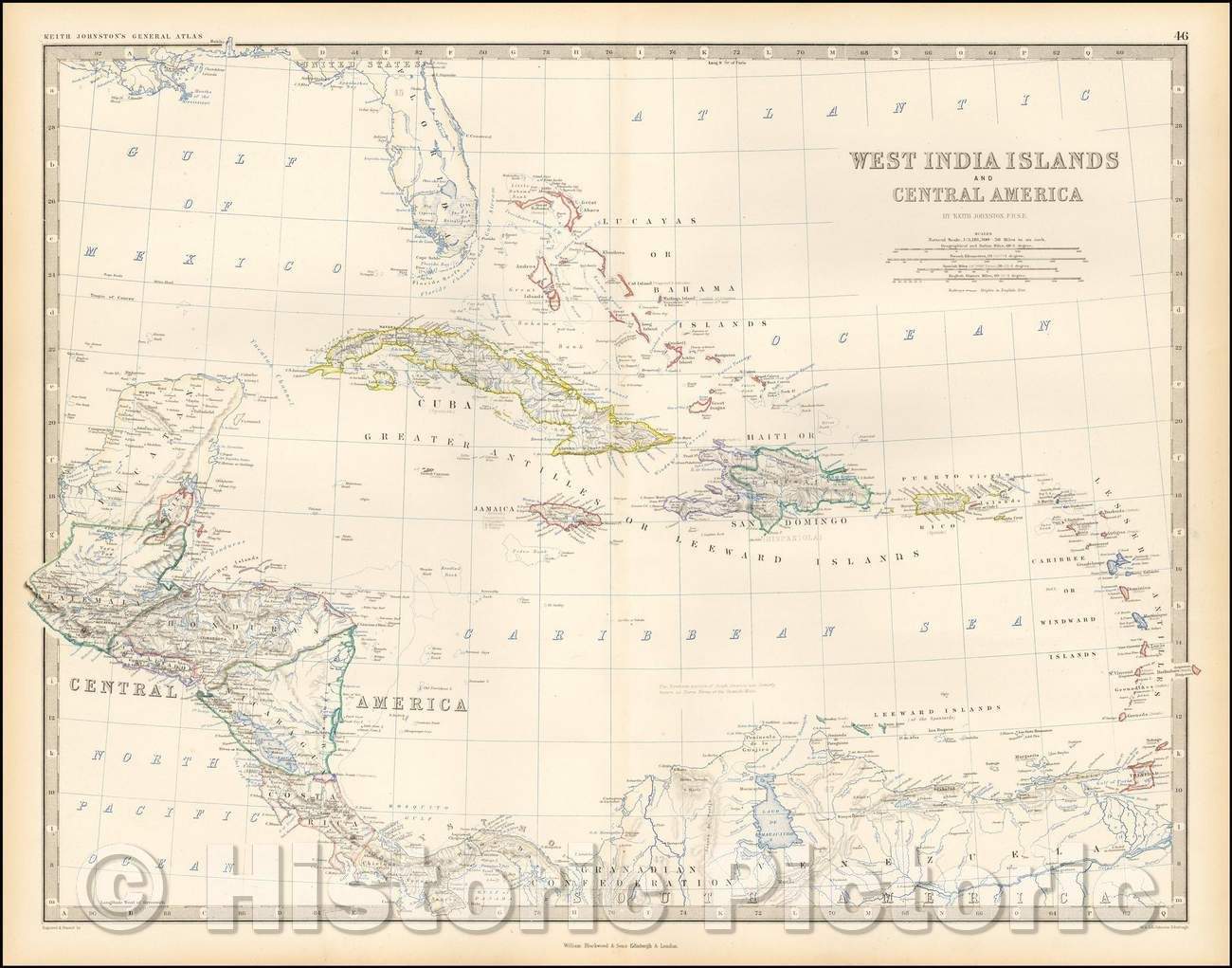 Historic Map - West India Islands and Central America, 1860, W. & A.K. Johnston v2