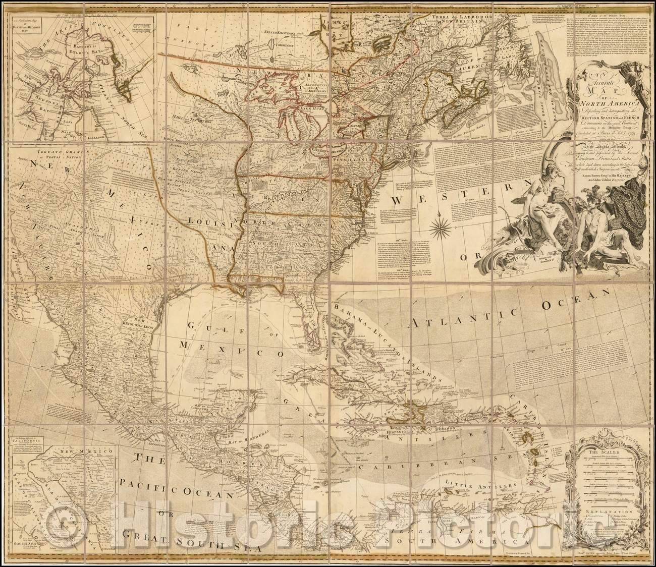 Historic Map - An Accurate Map of North America, Describing and Distinguishing The British, Spanish and French Dominions on this great Continent, 1763 - Vintage Wall Art