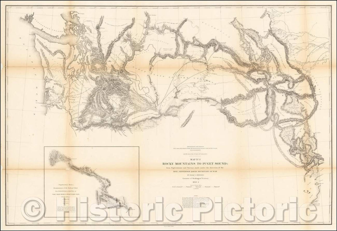 Historic Map - Rocky Mountains to Puget Sound; from Explorations and Surveys made, 1861, U.S. Pacific RR Surveys v1