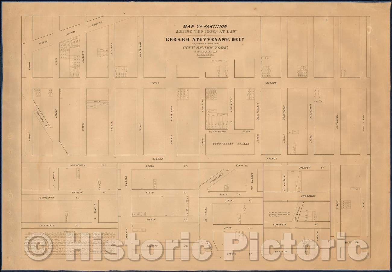 Historic Map - Partition Among The Heirs At Law of Gerard Stuyvesant, Decd. of a portion of the lands in the City of New York, of which he died seized, 1856 v1