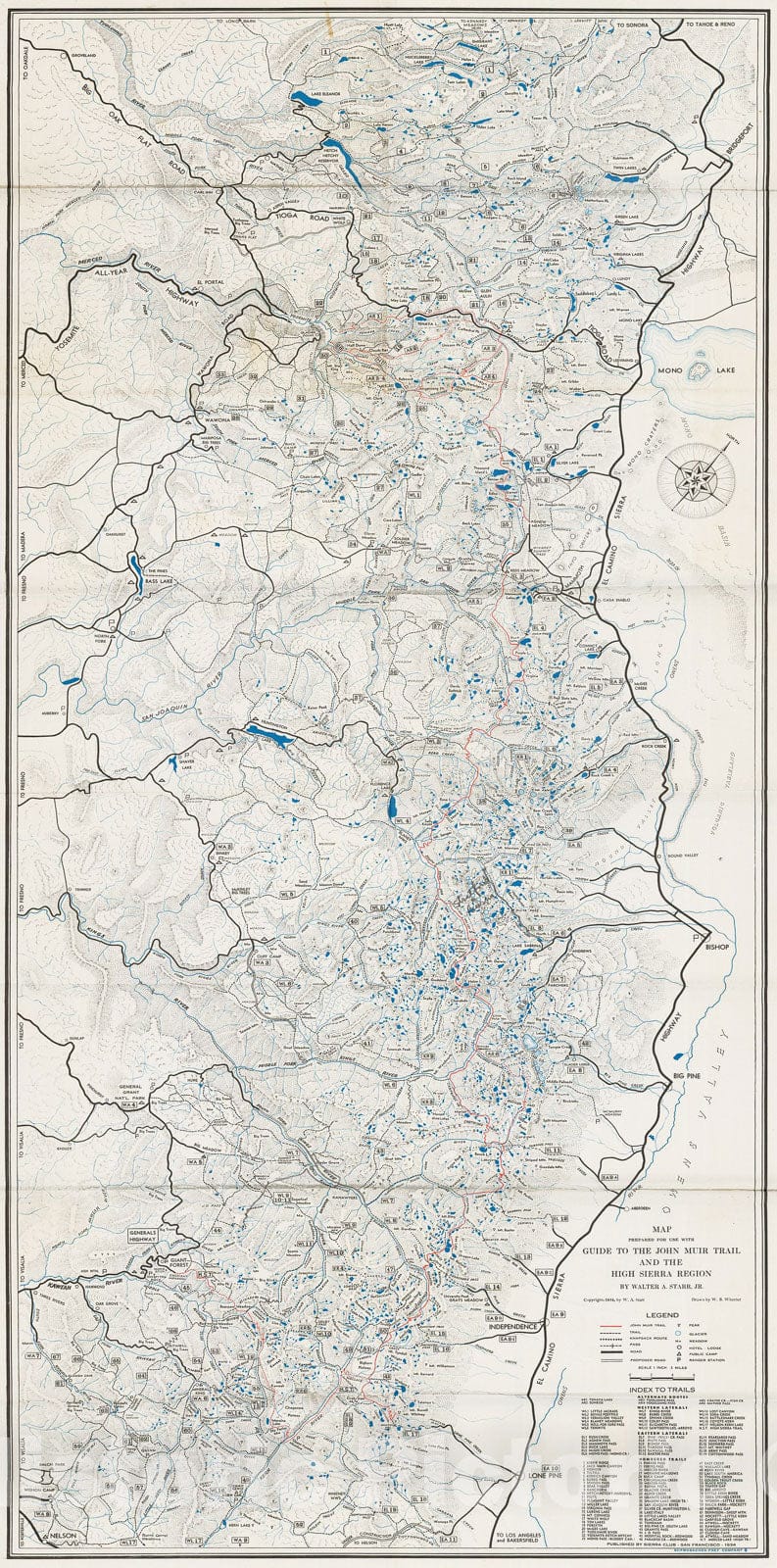 Historic Map - Map Prepared For Use With Guide To The John Muir Trail and The High Sierra Region, 1934, Sierra Club - Vintage Wall Art