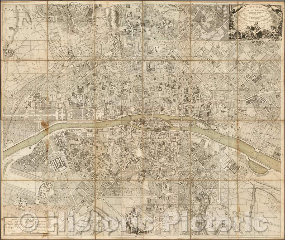 Historic Map - Plan de la Ville et Fauxbourgs de Paris Divise en 20 Quartiers dont la plus grande partie a ete rectifee / 35 sheet Map of Paris, 1777 - Vintage Wall Art