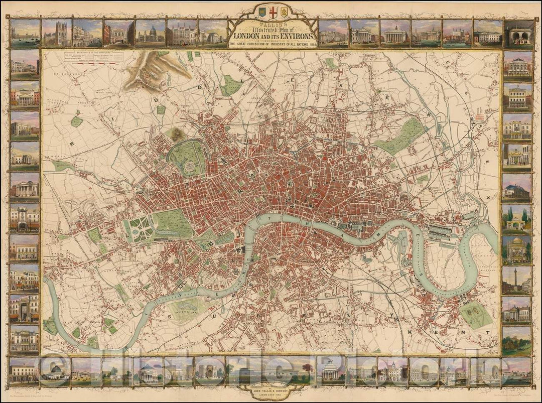 Historic Map - Tallis's Illustrated Plan of London and its Environs, 1851, John Tallis v2