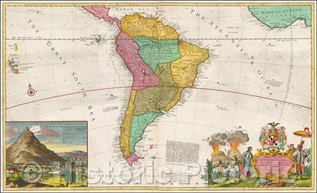 Historic Map - Map of South America, According to the Newest and Most Exact Observations, 1730, Herman Moll v2