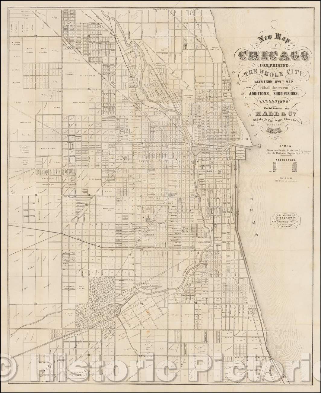 Historic Map - New Map of Chicago Comprising The Whole City Taken From Lowe?s Map with all the recent Additions, Subdivisions, Extensions, 1855, Hall & Co. - Vintage Wall Art