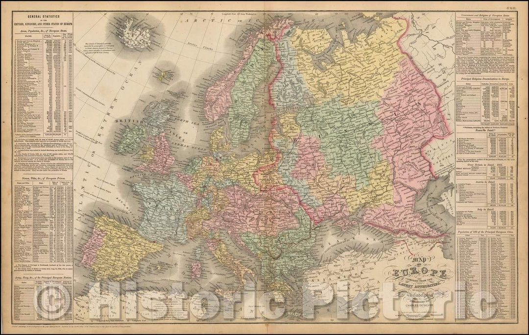 Historic Map - Map of Europe, 1857, Cowperthwait, Desilver & Butler - Vintage Wall Art