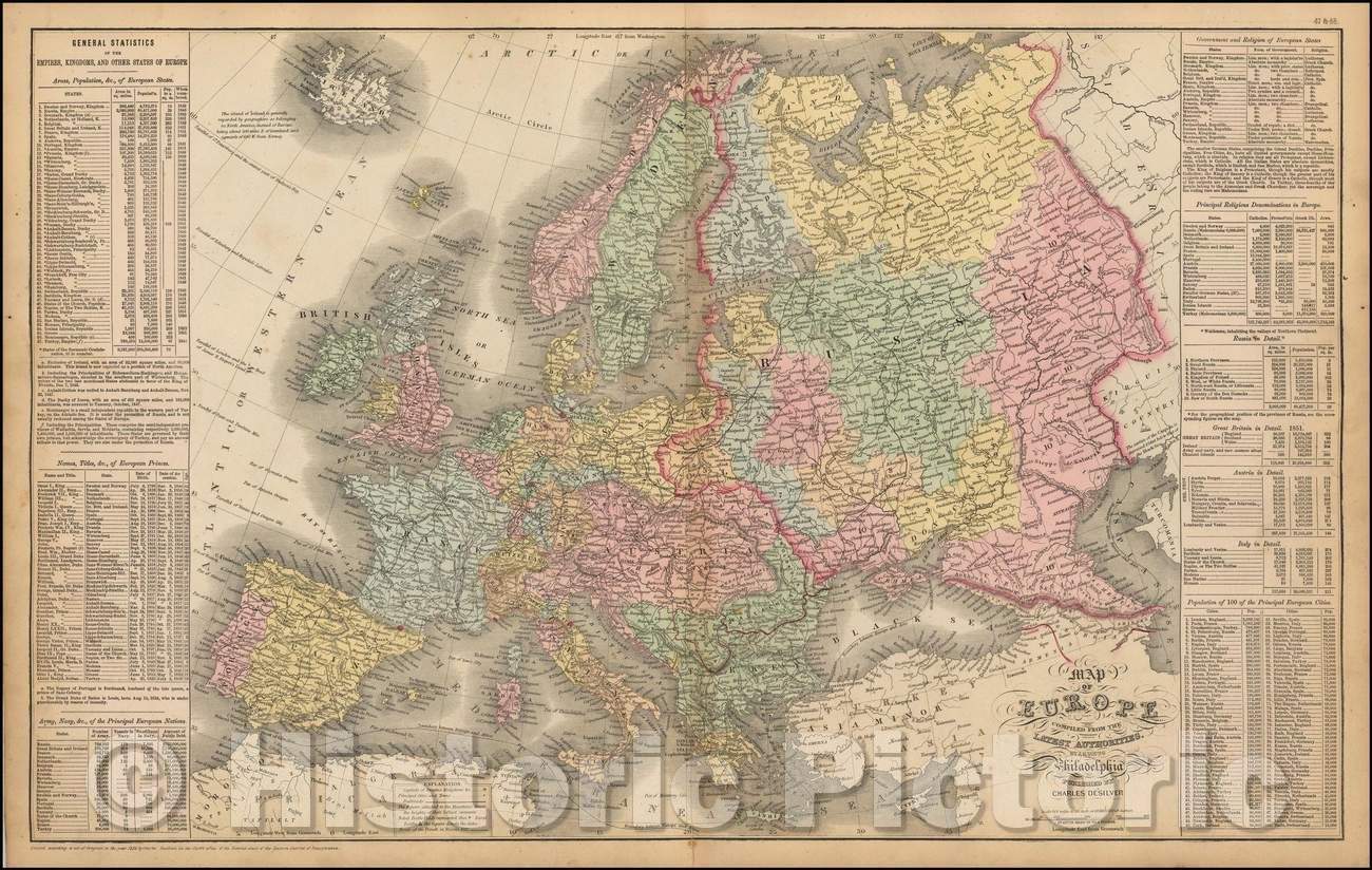 Historic Map - Map of Europe, 1857, Cowperthwait, Desilver & Butler - Vintage Wall Art