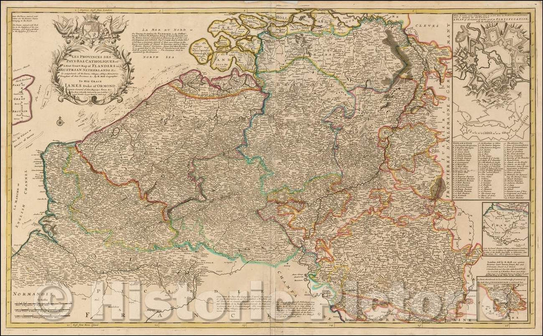 Historic Map - Les Provinces des Pays-Bas Catholiques ou a Most Exact of Flanders or :: The Provinces of the Netherlands Catholic or Most Exact of Flanders gol, 1730 - Vintage Wall Art