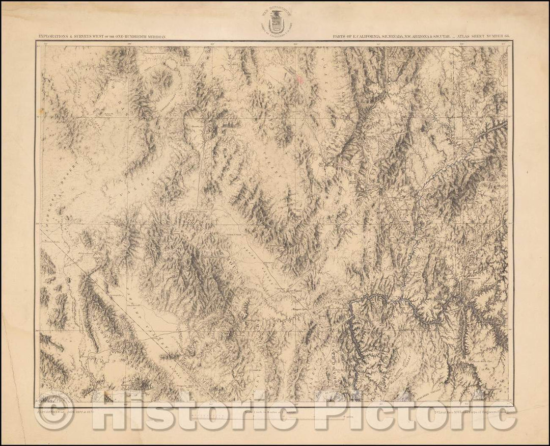 Historic Map - Parts of E. California and S. E. Nevada, N.W. Arizona and S.W. Utah_ Atlas Sheet No. 66 [Shows Las Vegas!], 1877, George M. Wheeler - Vintage Wall Art