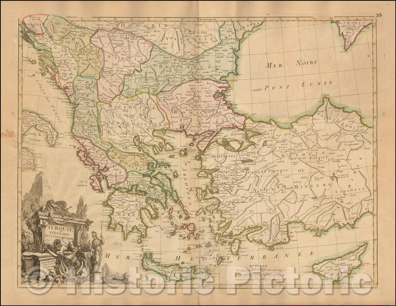 Historic Map - Turquie d'Europe Par le S. Janvier Geographe/European Turkey By S. January Geographe. [Shows Cyprus], 1783, Jean Lattre - Vintage Wall Art