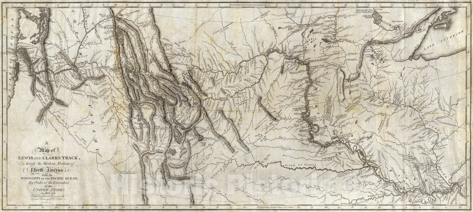 Historic Map - A Map of Lewis and Clark's Track, Across the Western Portion of North America, from the Mississippi to the Pacific Ocean, 1814, William Clark - Vintage Wall Art