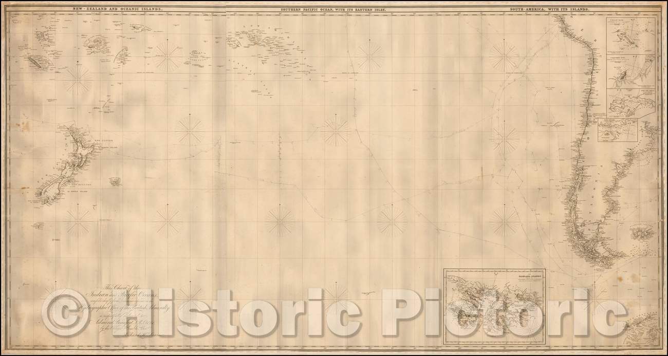 Historic Map - This Chart of the Indian and Pacific Oceans, 1849, Richard Holmes Laurie - Vintage Wall Art