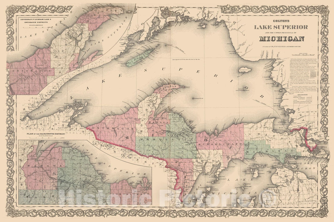 Historic Map - Colton's Lake Superior and the upper peninsula of Michigan, 1876, G.W. & C.B. Colton v3