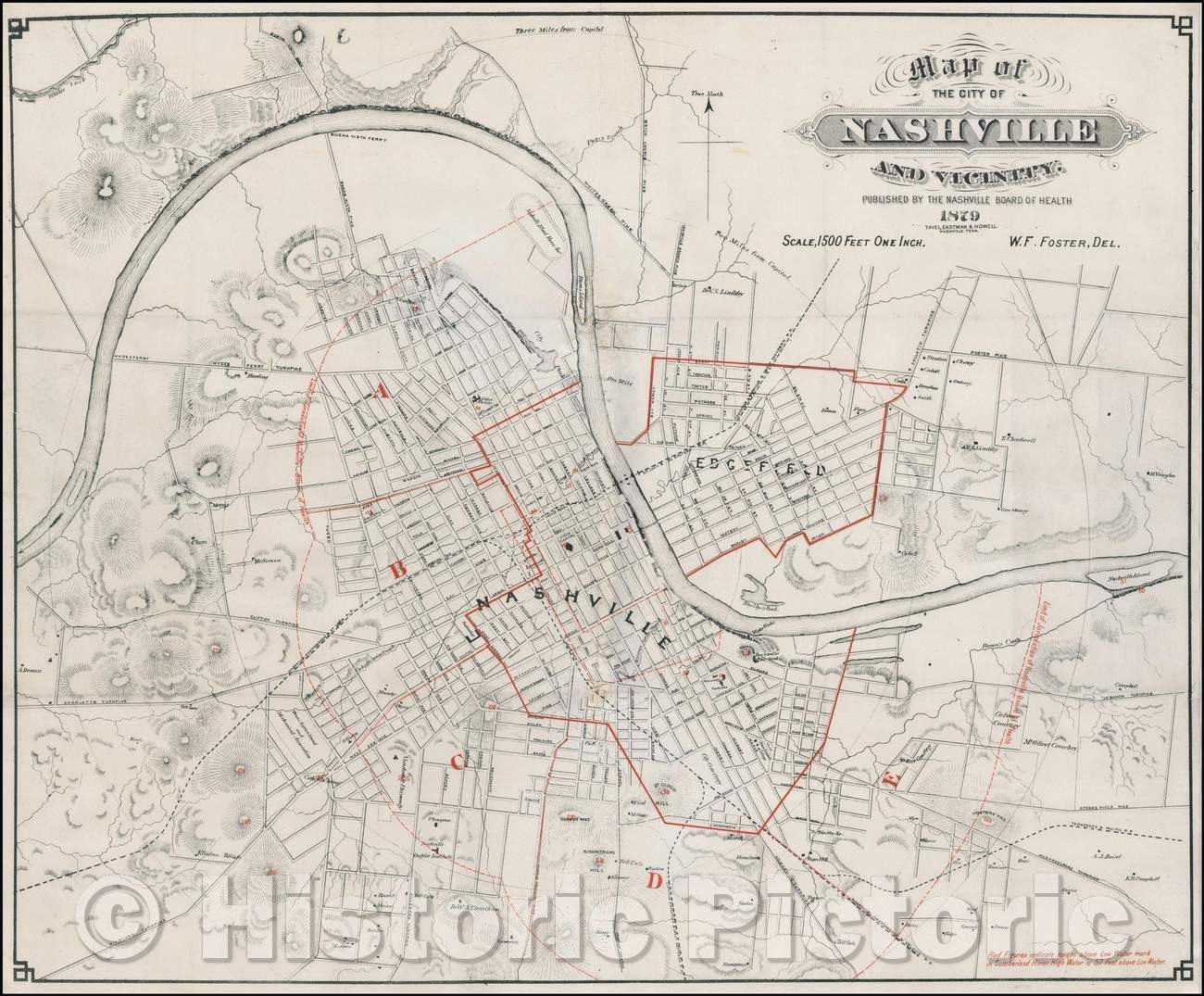 Historic Map - Map of The City of Nashville and Vicinity, 1879, Tavel, Eastman & Howell - Vintage Wall Art