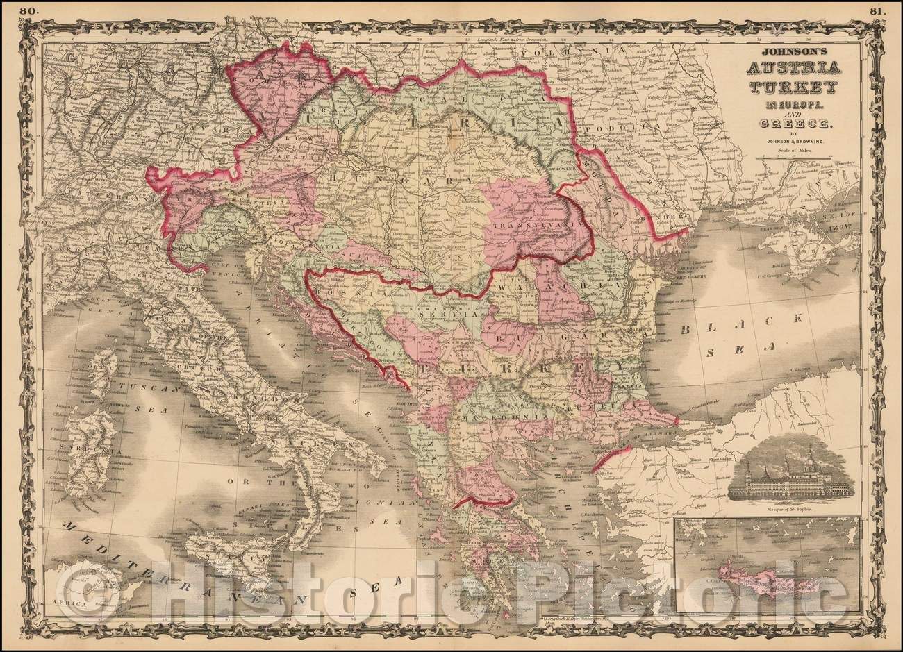 Historic Map - Johnson's Austria Turkey in Europe and Greece, 1861, Alvin Jewett Johnson - Vintage Wall Art