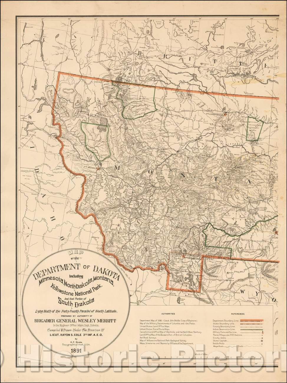 Historic Map - Montana Sheet of the Department of Dakota. Including Minnesota, North Dakota, Montana, Yellowstone National Park and that Portion of South Da, 1891 - Vintage Wall Art