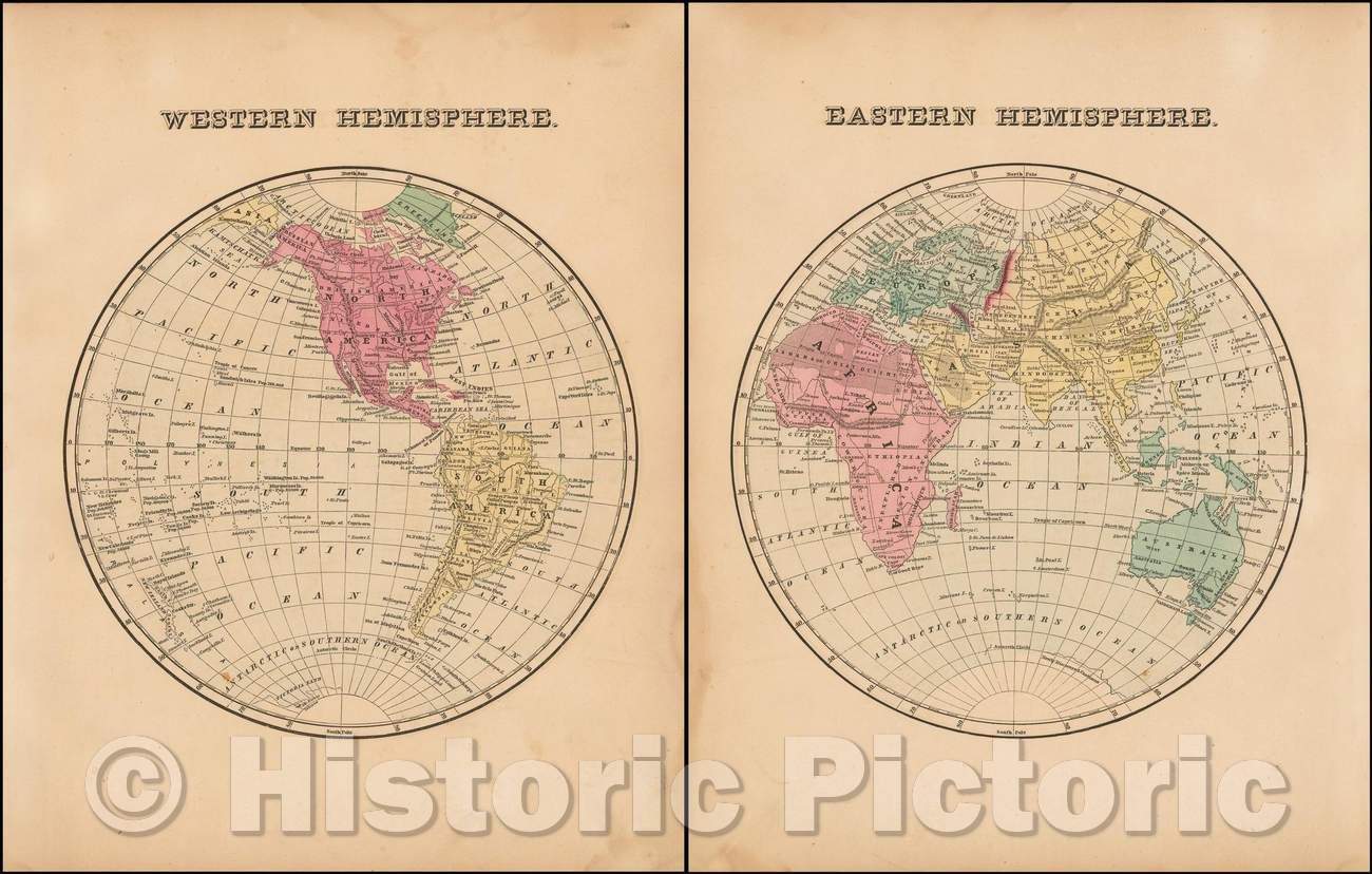 Historic Map - Western Hemisphere with Eastern Hemisphere, 1856, Samuel Morse - Vintage Wall Art