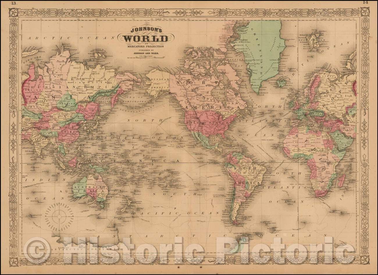 Historic Map - Johnson's Map of the World on Mercator's Projection, 1866, Benjamin Ward v1