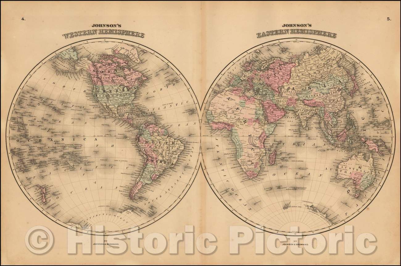 Historic Map - Johnson's Western Hemisphere & Johnson's Eastern Hemisphere, 1861, Alvin Jewett Johnson v3