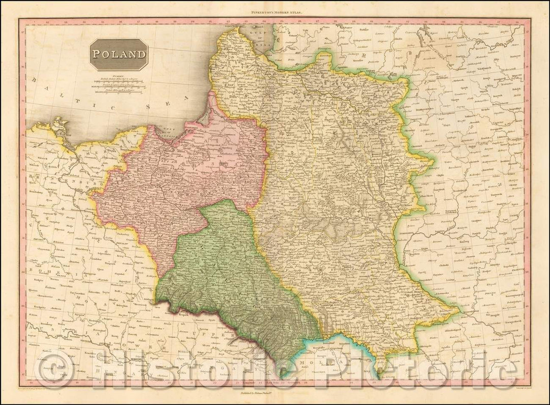 Historic Map - Poland, 1818, John Pinkerton - Vintage Wall Art