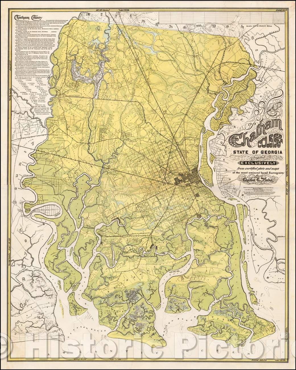 Historic Map - Map of Chatham County state of Georgia, 1875, Charles G. Platen - Vintage Wall Art