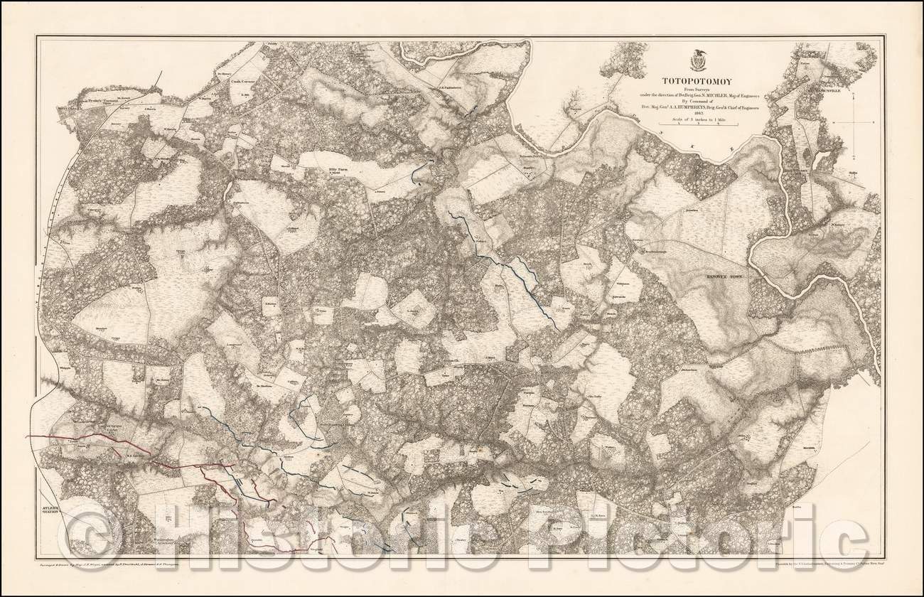 Historic Map - Totopotomoy From Surveys, 1867, United States War Dept. - Vintage Wall Art