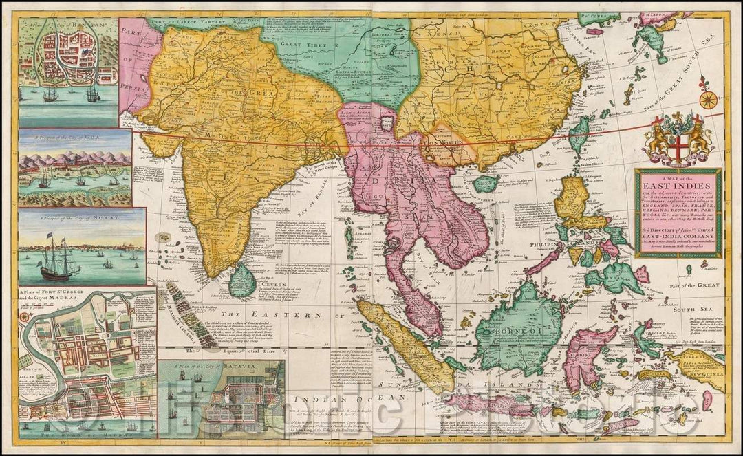 Historic Map - East-Indies and the Adjacent Countries; with the Settlements, Factories and Territories, explaining what Belongs to England, Spain, Franc, 1720 - Vintage Wall Art