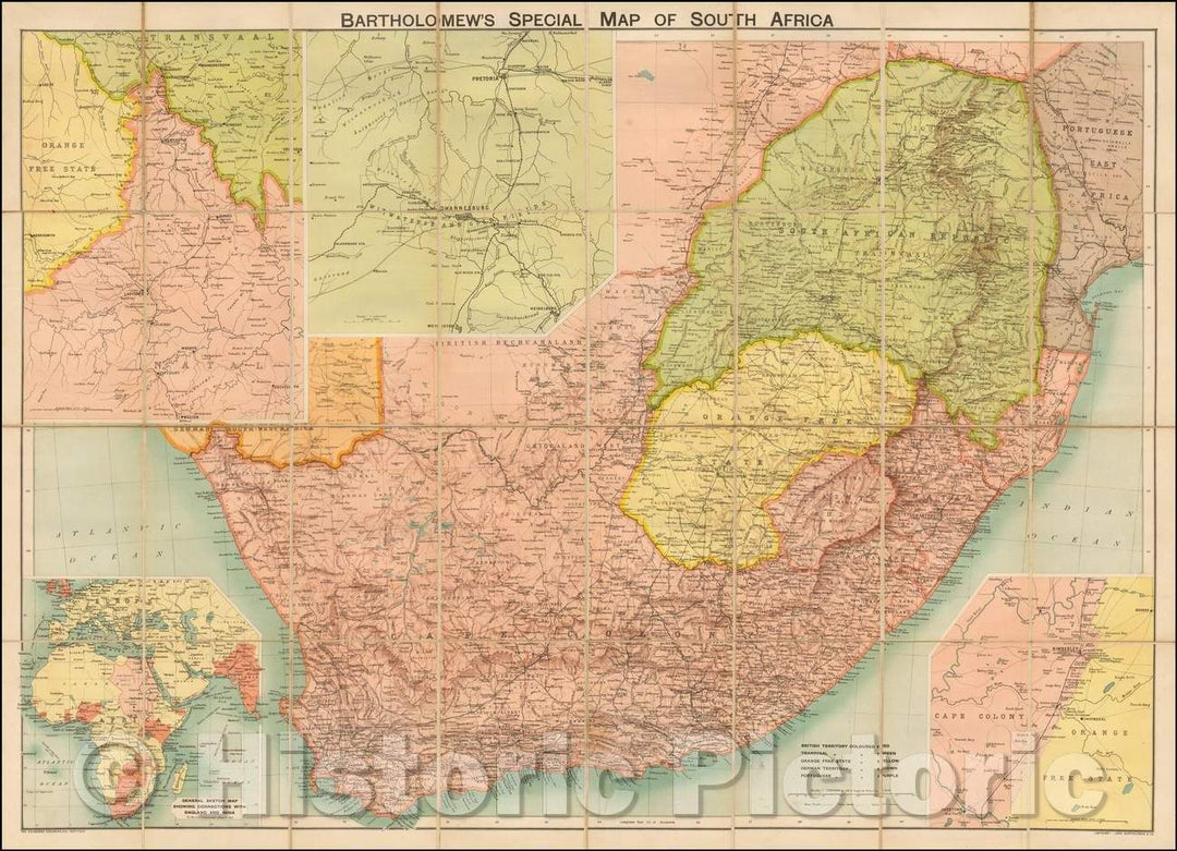 Historic Map - Bartholomew's Special Map of South Africa, 1898, John Bartholomew - Vintage Wall Art