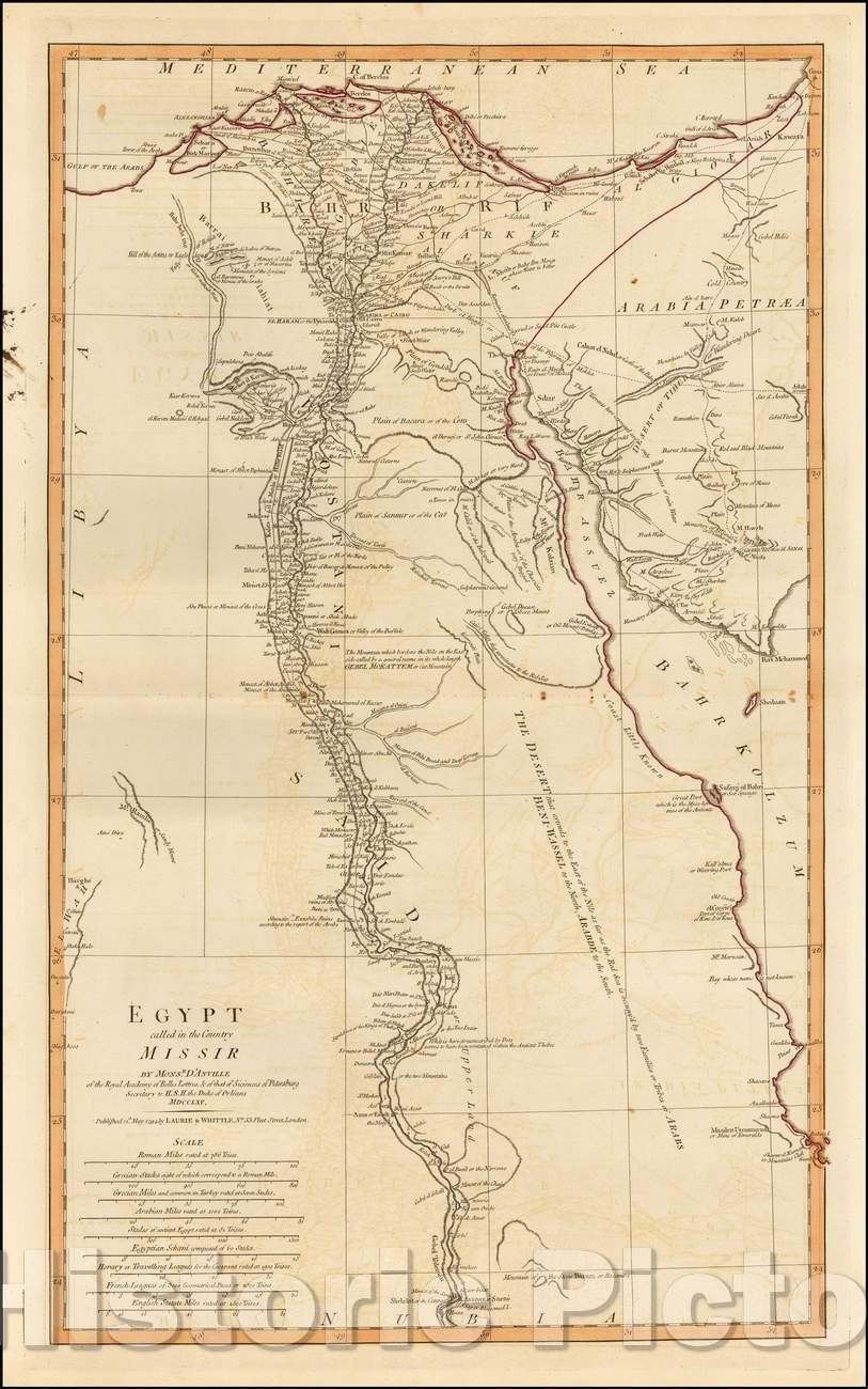 Historic Map - Egypt called in the Country Missir, 1794, Laurie & Whittle - Vintage Wall Art