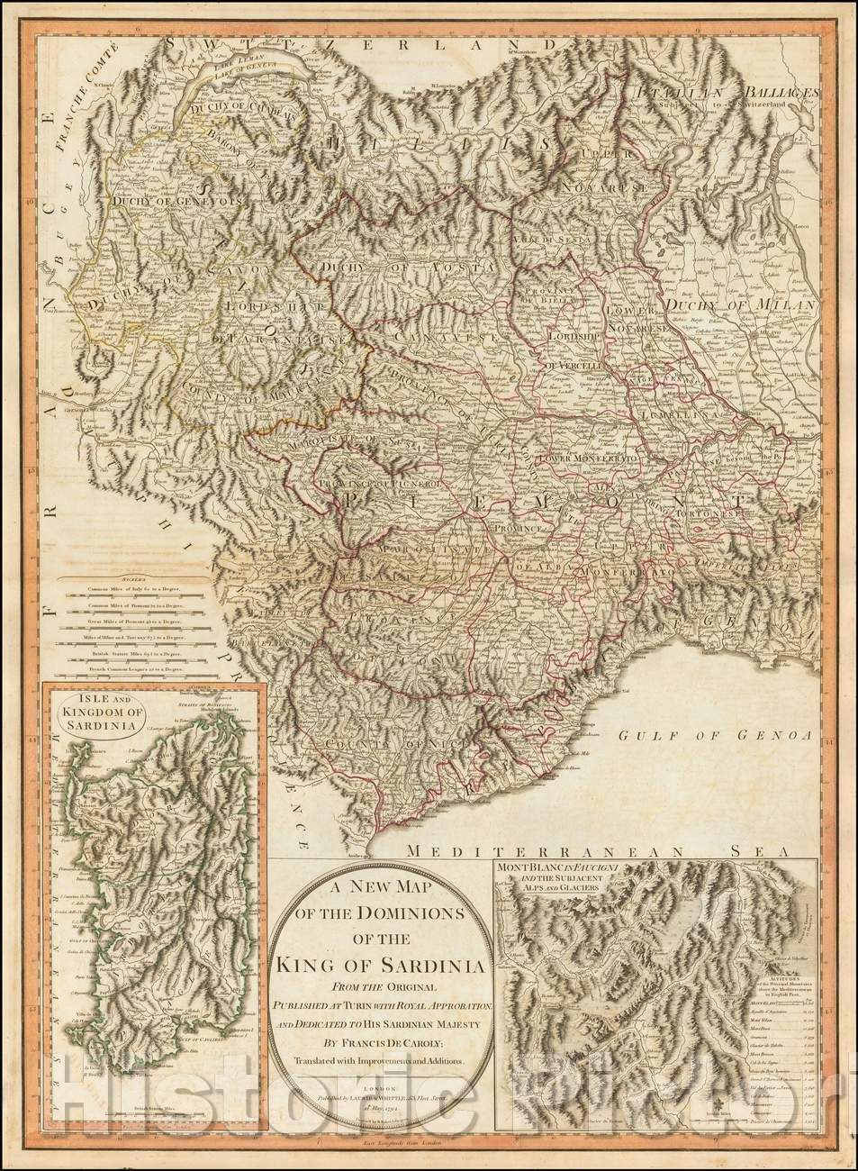 Historic Map - The Dominions of the King of Sardinia From the Original, 1794, Laurie & Whittle v2