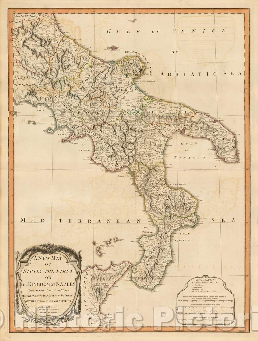 Historic Map - Sicily the First or The Kingdom of Naples, 1794, Laurie & Whittle - Vintage Wall Art