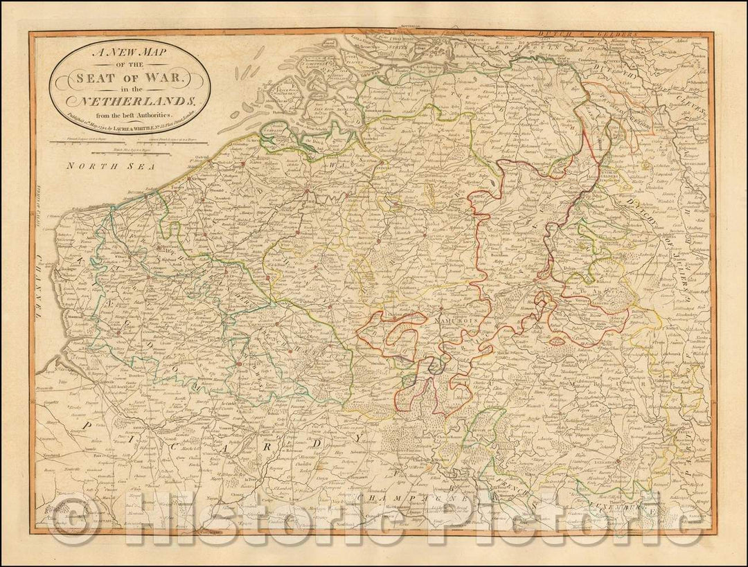 Historic Map - The Seat of War, in the Netherlands, from the best Authorities, 1794, Laurie & Whittle - Vintage Wall Art