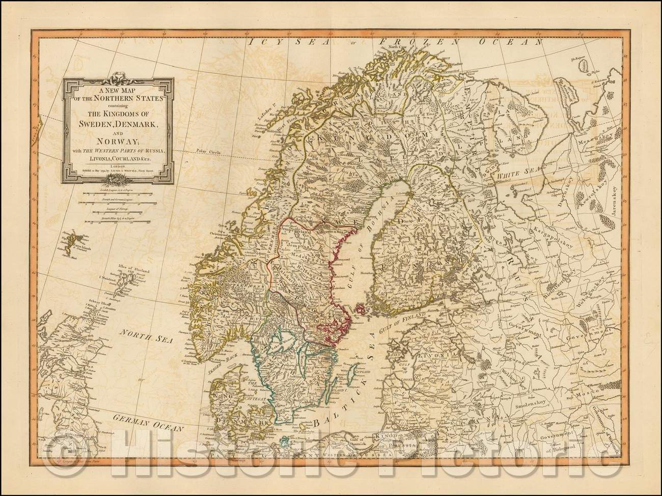 Historic Map - The Northern States Containing the Kingdoms of Sweden, Denmark, and Norway; with the Western Parts of Russia, Livonia, Courland &ca, 1794 - Vintage Wall Art