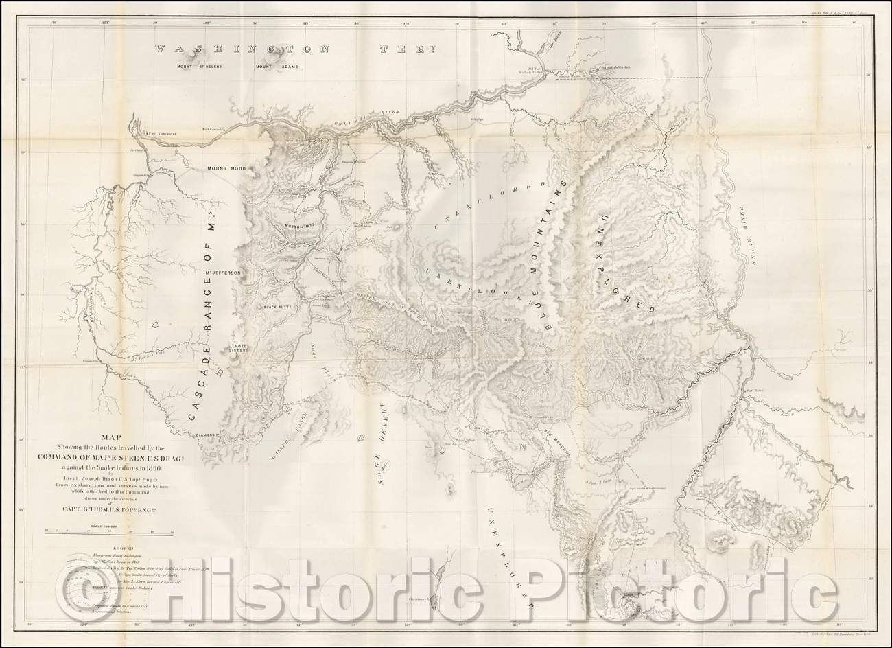 Historic Map - Map Showing the Routes travelled, 1860, U.S. War Department v2