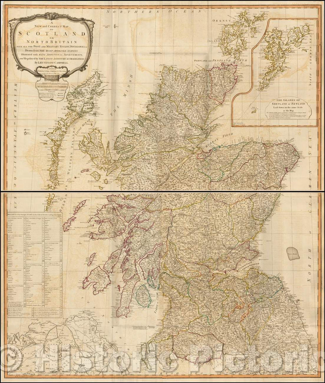 Historic Map - A New and Correct Map of Scotland or North Britain with all the Post and Military Roads, Divisons &ca, 1794, Richard Holmes Laurie v2