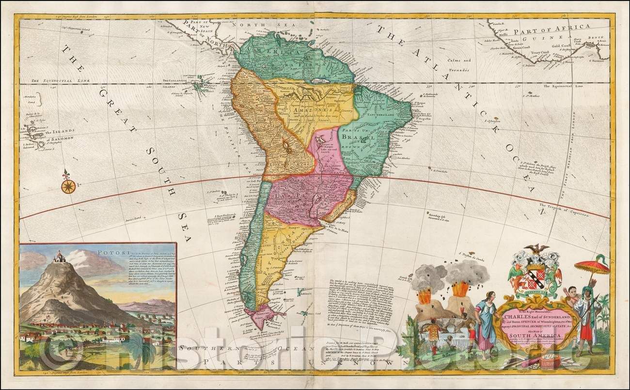 Historic Map - Map of South America, According to the Newest and Most Exact Observations, 1730, Herman Moll v3