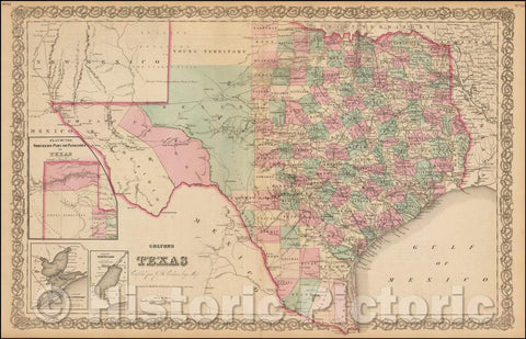 Historic Map - Colton's New Map of the State of Texas, 1872, Joseph Hutchins Colton - Vintage Wall Art