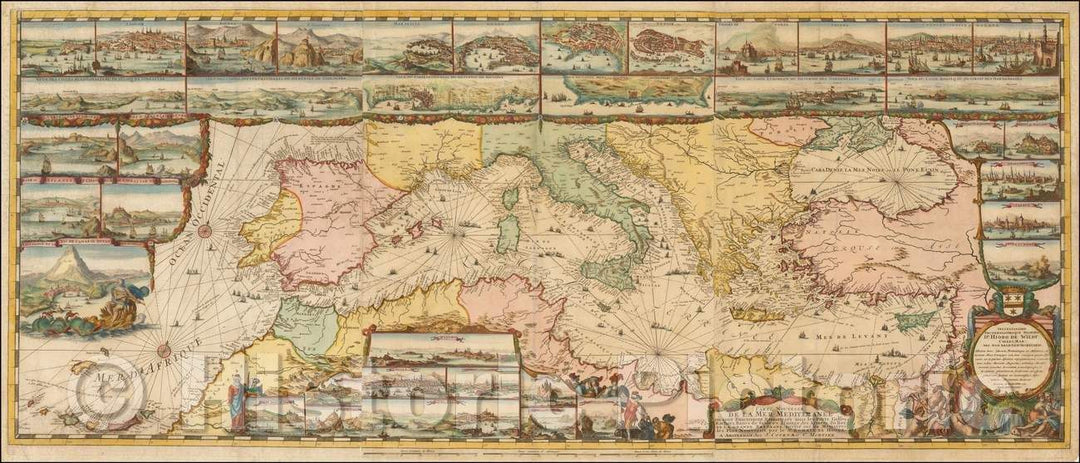 Historic Map - Carte Nouvelle De La Mer Mediterranee ou sont Exactement Remarque/Map of the Mediterranean of the 17th Century, 1694, Romeyn De Hooghe - Vintage Wall Art