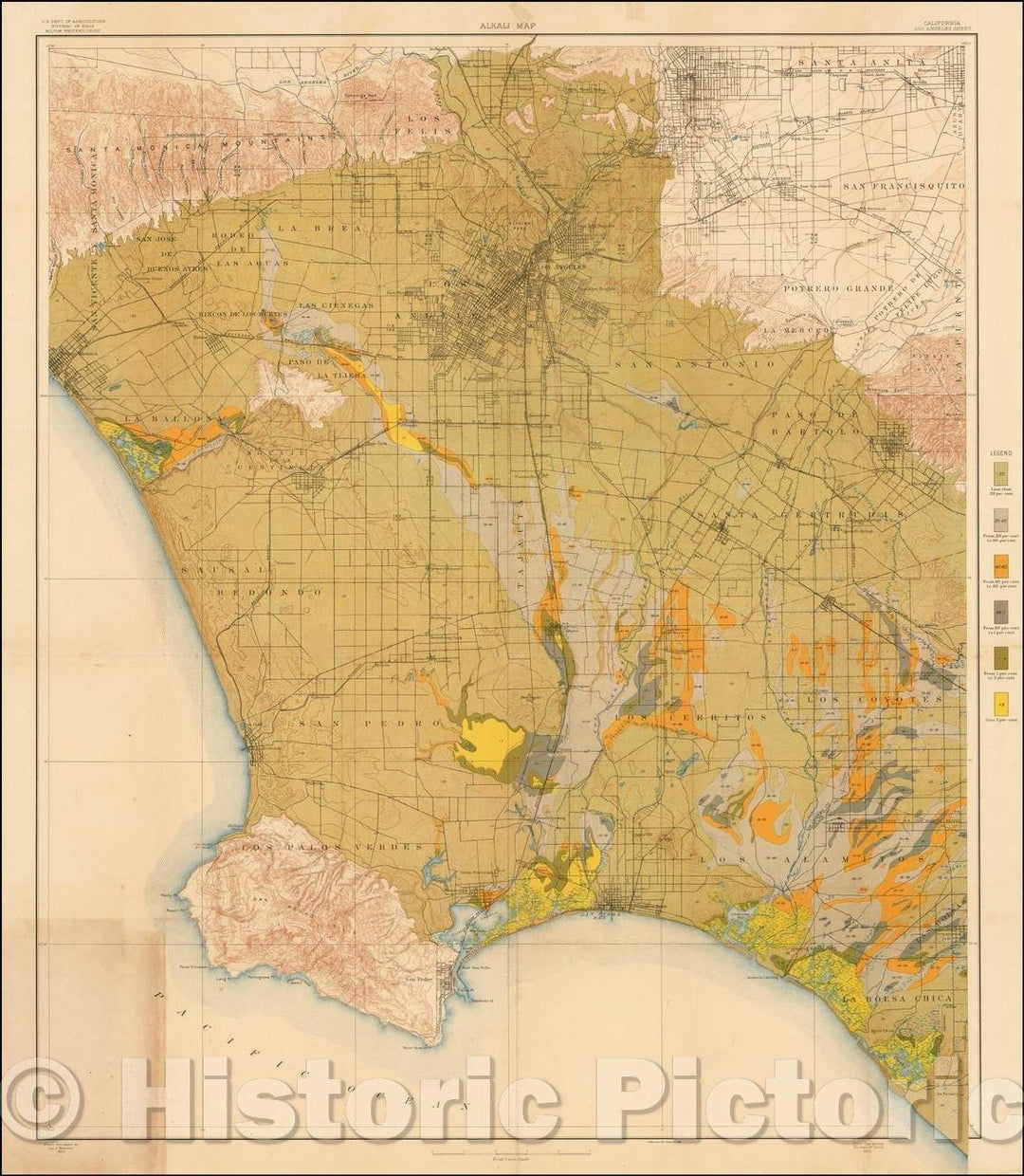 Historic Map - Alkali Map Los Angeles, 1903, U.S. Department of Agriculture - Vintage Wall Art